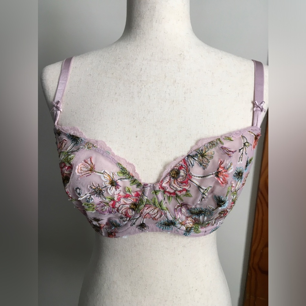 Victoria's Secret Lavender Sheer Embroidered Floral Balconette Bra